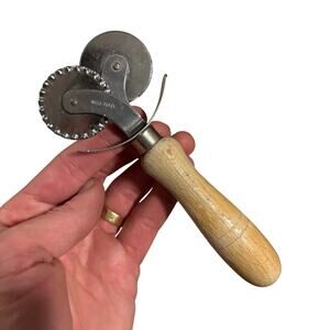 Vintage 2 Wheeled Pie Crust Cutter And Crimper W/ Wood Handle Inox Italy